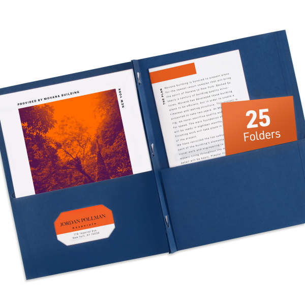 Two Pocket Folders with Fasteners, 25 ct, Blue